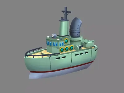 Cartoon warship Low-poly 3D model