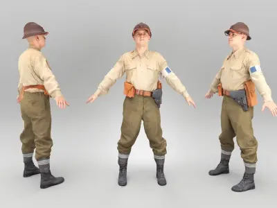 French soldier from WW2 ready for animation 363 Low-poly 3D model