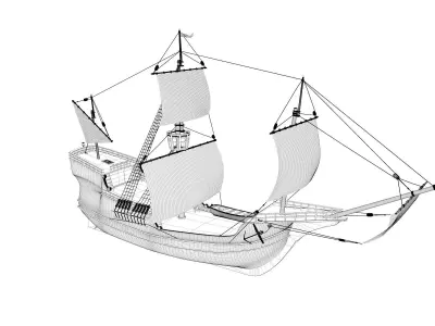 Caravel wooden sailing ship 3D model