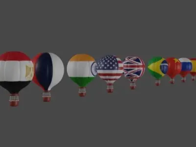 Hot air balloon go around the world 3D model