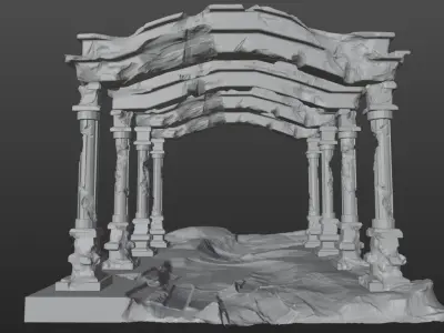 Ancient Temple Ruins High Poly and Low Poly Low-poly 3D model