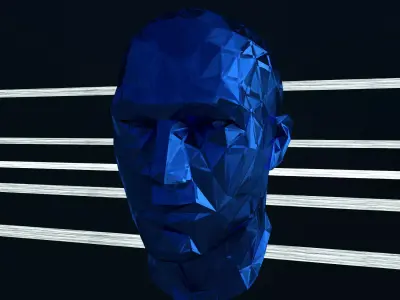 Blue Low Poly Man Head model Low-poly 3D model