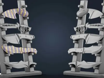 200 Knife Base Mesh Collection Game Ready Video Tutorial Low-poly 3D model