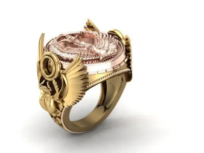Egyptian scarab ring with winged Isis coin 3D print model