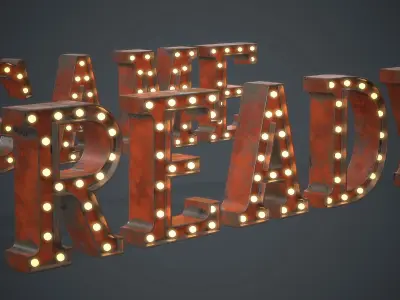 Old Marquee Metal Letters PBR Game Ready Low-poly 3D model