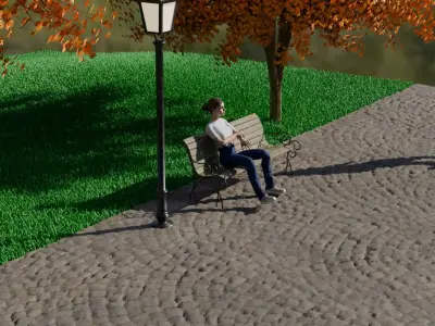 Park and bench 3D model