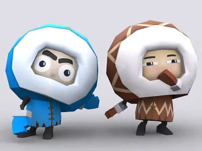 3DRT - Eskimo vs Penguins Low-poly 3D model
