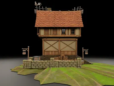 STYLIZED MEDIEVAL BUILDING 04 PRINT READY Low-poly 3D model
