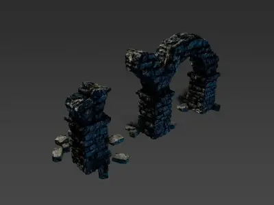 Ancient columns with arch ruins Low-poly 3D model