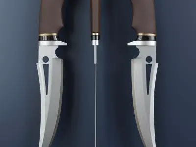 Hunting knife with leather handle Low-poly 3D model