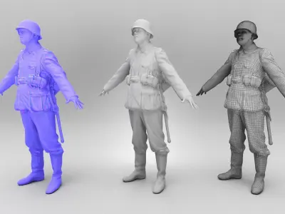 Fully armored Wehrmacht soldier in A-pose 438 Low-poly 3D model