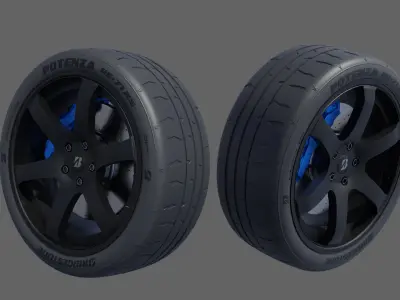 3d Wheel Model of Bridgestone Potenza RE-71RS Low-poly 3D model