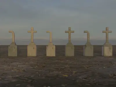 Hand Sculpted cemetery gravestones part 4 Low-poly 3D model