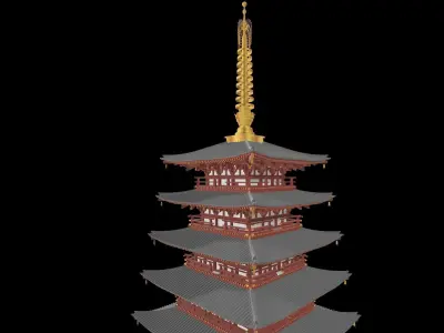Japan Todaiji Temple Pagoda Low-poly 3D model