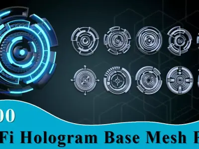 100 Sci-fi Hologram Base Mesh Pack Low-poly 3D model