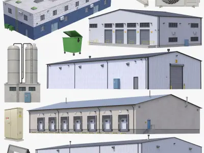 5 Industrial Buildings Collection 3D model buy
