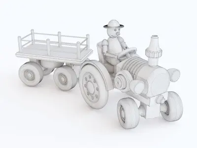 Wooden toy tractor 04 3D model
