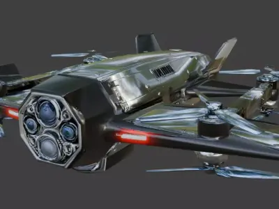Futuristic Sci-Fi Drone Low Poly Game Ready Quadcopter 3D Model Low-poly 3D model