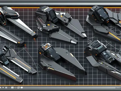 SPACESHIP Sci-Fi Hard Surface KITBASH 350 DETAILS 3D model