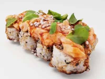 Rolls with tuna salmon and cornsalad or lambs lettuce 3D model