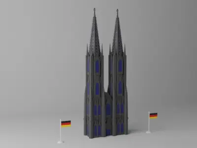 Cartoon Cologne Cathedral Front Facade Low-poly 3D model