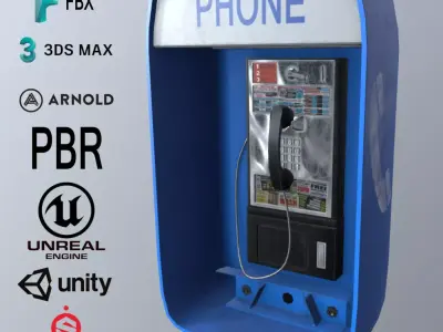  Payphone Blue New-York PBR Free low-poly 3D model