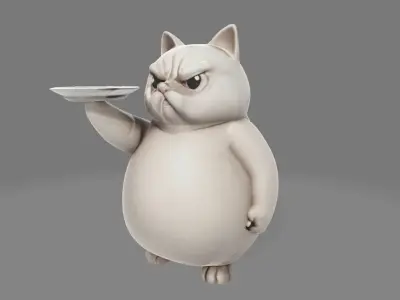 Chubby Angry Cat Holding Plate 3D model