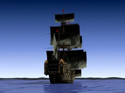 Galleon model pirate ship floating in ocean 3D model