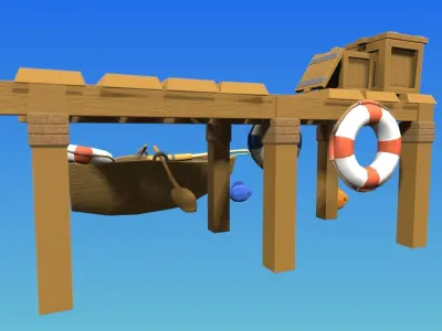 Low poly Dock stylized game asset Low-poly 3D model