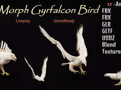 White Morph Gyrfalcon Bird Low-poly 3D model