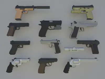Simple Pistols Low-Poly Low-poly 3D model
