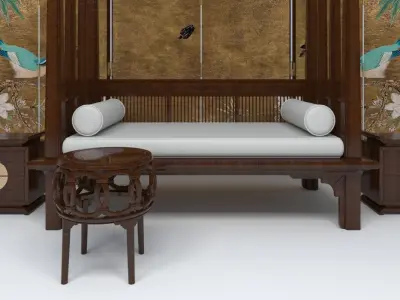 ZEN SET room divider with birds and flowers 3D model