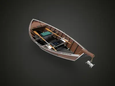 Canoe wooden boat 3D model