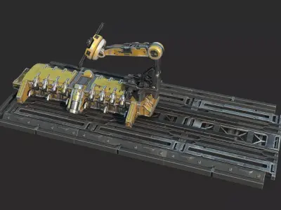Future sci-fi industrial facility robotic arm 3D model