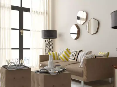 Wooden Decorative Mirror Set Free 3D model