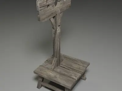 Pillory old wooden bench Low-poly 3D model