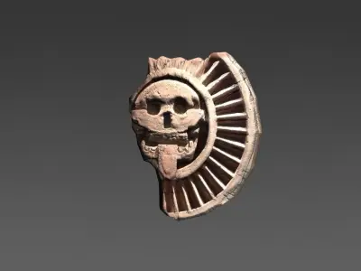 Aztec stone disk with skull Low-poly 3D model