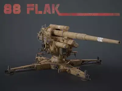 88mm German Flak Canon Low-poly 3D model