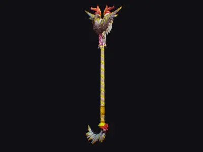 Magical Staff Parrot Phoenix Bird Wizard Wand Stick Scepter Low-poly 3D model