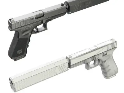 Glock 17 with Silencer 3D model