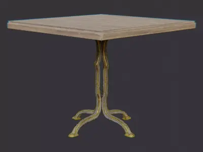 Wooden hotel restaurant table with a sturdy base Low-poly 3D model