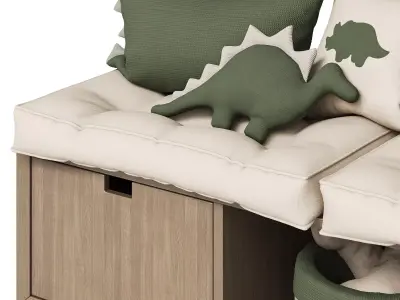 Decorative pillow set for childrens room with dinosaur 3D model