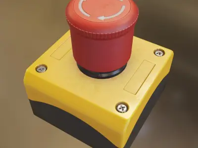Red push-button emergency stop switch with box Low-poly 3D model