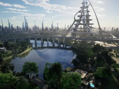 Futuristic Procedural City Free low-poly 3D model