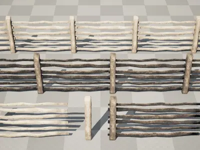 Rustic Wooden Fence old pasture village Low-poly 3D model