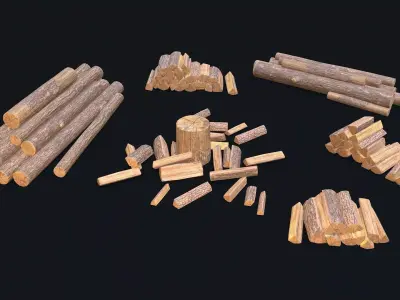 Wood Logs Stack Low-poly 3D model
