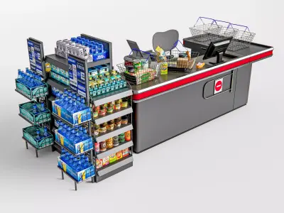 Supermarket Shop Store Elements checkout 2 3D model