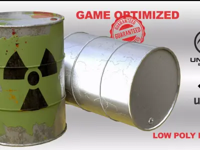 Low Poly Game Ready Military Nuke Barrel Prop Barrel Low-poly 3D model
