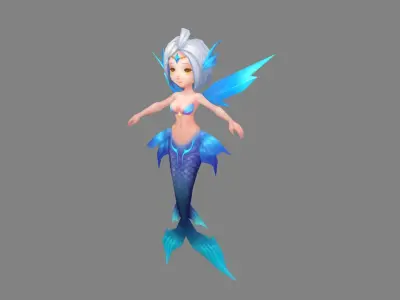 Cartoon mermaid girl Low-poly 3D model