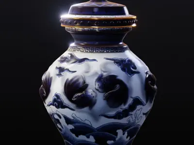 Stylised Chinese Vase Low-poly 3D model